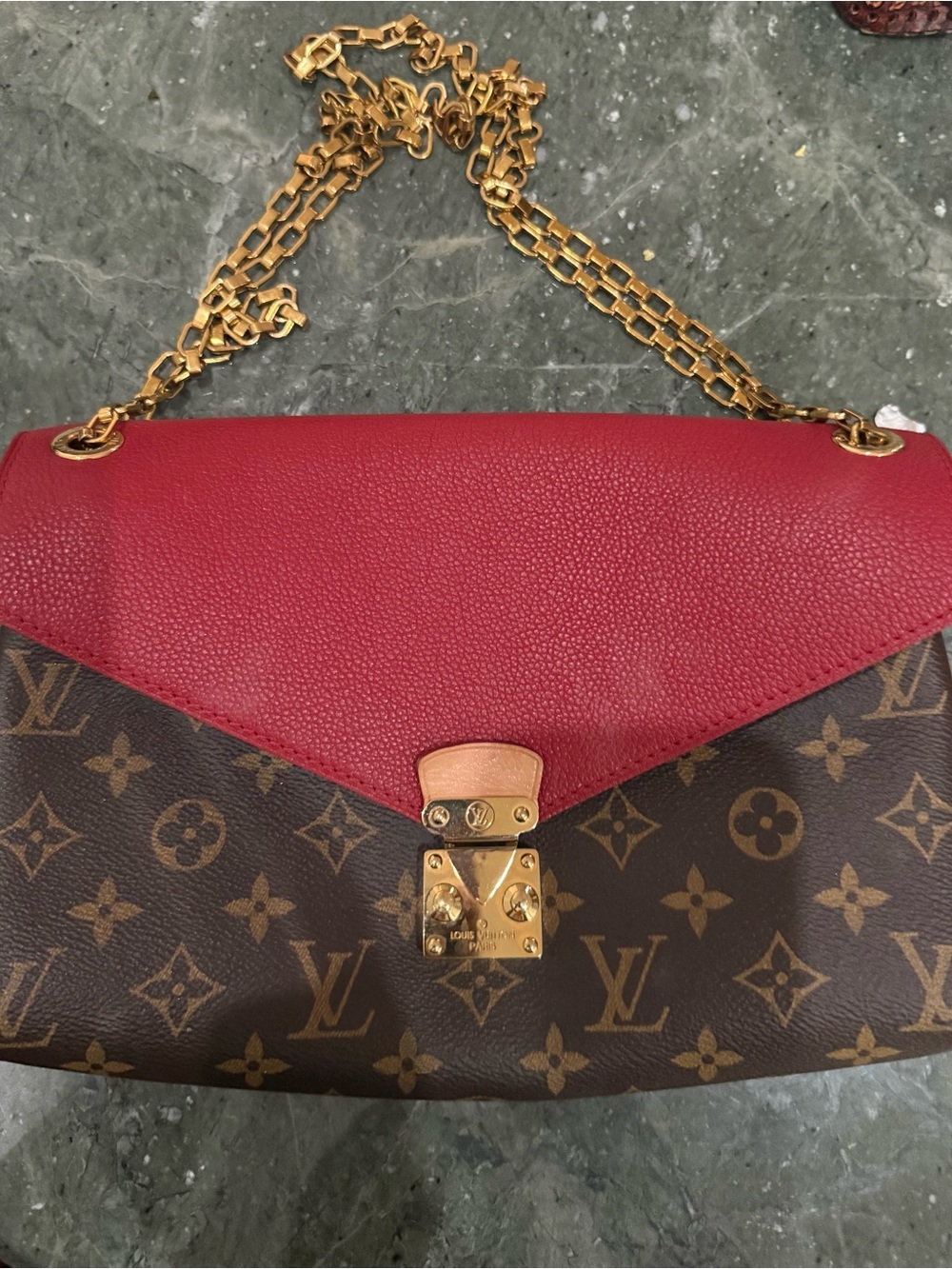 Louis Vuitton Red and Brown Monogram Chain Shoulder Bag